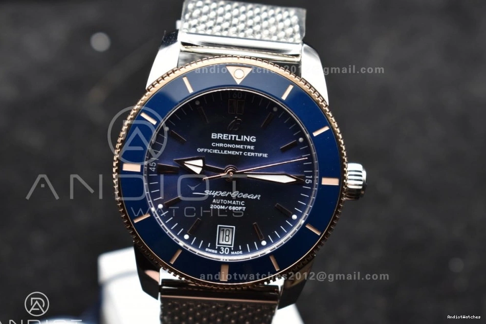 Bezel 1172 Dial Bracelet 42mm RG SS and on II WaterResistant Blue Ceramic BLSF Bezel Mesh Blue A SuperOcean Heritage 0510